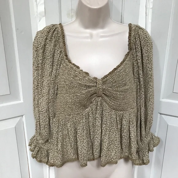 Free People Tan Floral Crop Top - Picture 1 of 14